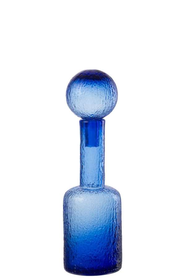 BOTTLE DECORATIVE RELIEF GLASS BLUE SMALL