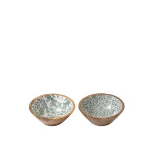 BOWL MANGO WOOD GREEN/WHITE SMALL ASSORTMENT OF 2