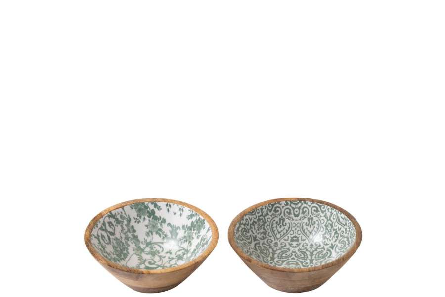 BOWL MANGO WOOD GREEN/WHITE SMALL ASSORTMENT OF 2