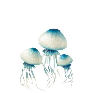 WALL DECORATION JELLYFISH IRON BLUE/WHITE