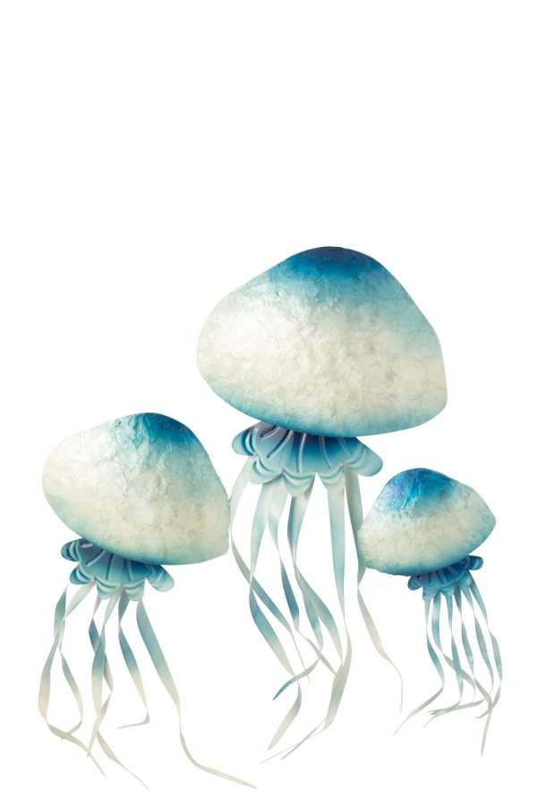 WALL DECORATION JELLYFISH IRON BLUE/WHITE