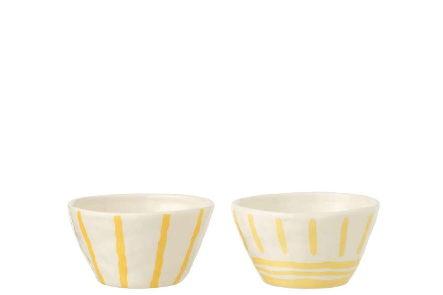 BOWL STRIPED DOLOMITE WHITE/LIGHT YELLOW ASSORTMENT OF 2