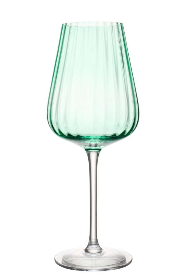 WINE GLASS RIBBED GLASS GREEN