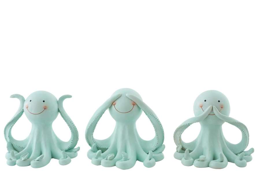 OCTOPUS SEE/HEAR/SPEAK POLYRESIN LIGHT GREEN LARGE ASSORTMENT OF 3