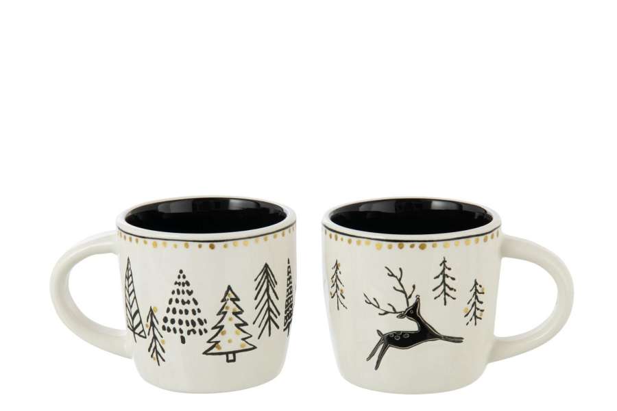 MUG CHRISTMAS DOLOMITE WHITE/BLACK ASSORTMENT OF 2