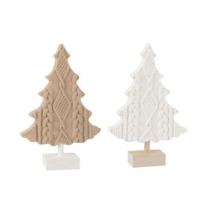 TREE KNITTED RESIN WHITE/BEIGE ASSORTMENT OF 2