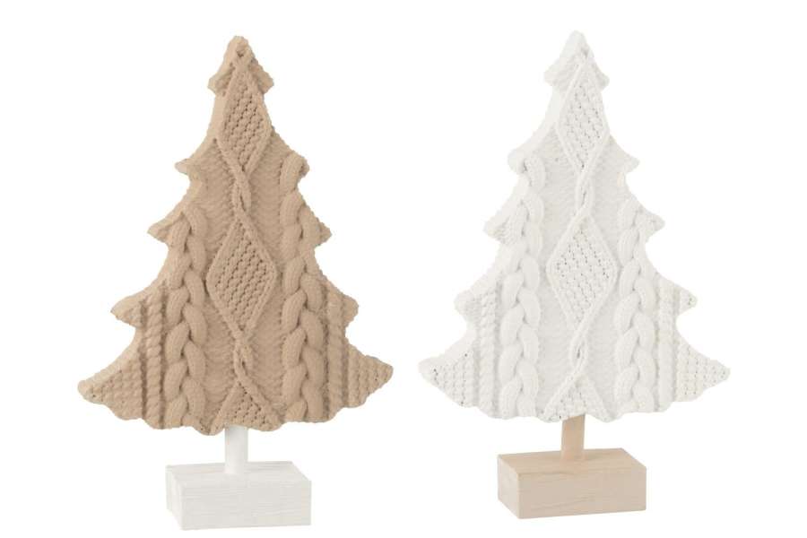 TREE KNITTED RESIN WHITE/BEIGE ASSORTMENT OF 2