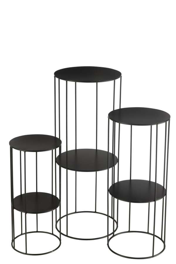 SET OF 3 FLOWER STANDS METAL BLACK