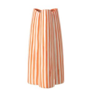 VASE STRIPED CERAMIC OFF-WHITE/ORANGE LARGE