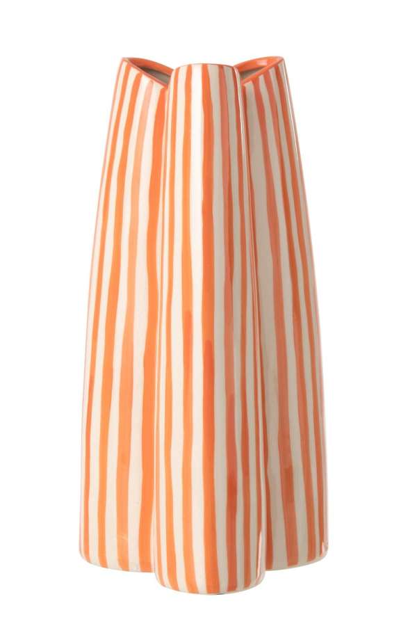 VASE STRIPED CERAMIC OFF-WHITE/ORANGE LARGE