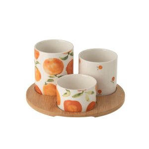 APPETIZER SET ORANGE CERAMIC WHITE/ORANGE SMALL