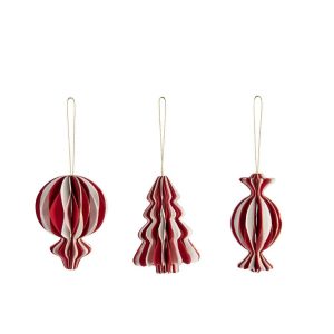 HANGER CANDY + AIR BALLOON + TREE PAPER WHITE/CHRISTMAS RED SMALL ASSORTMENT OF 3