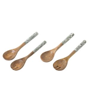 SALAD SERVER MANGO WOOD GREEN/WHITE ASSORTMENT OF 2