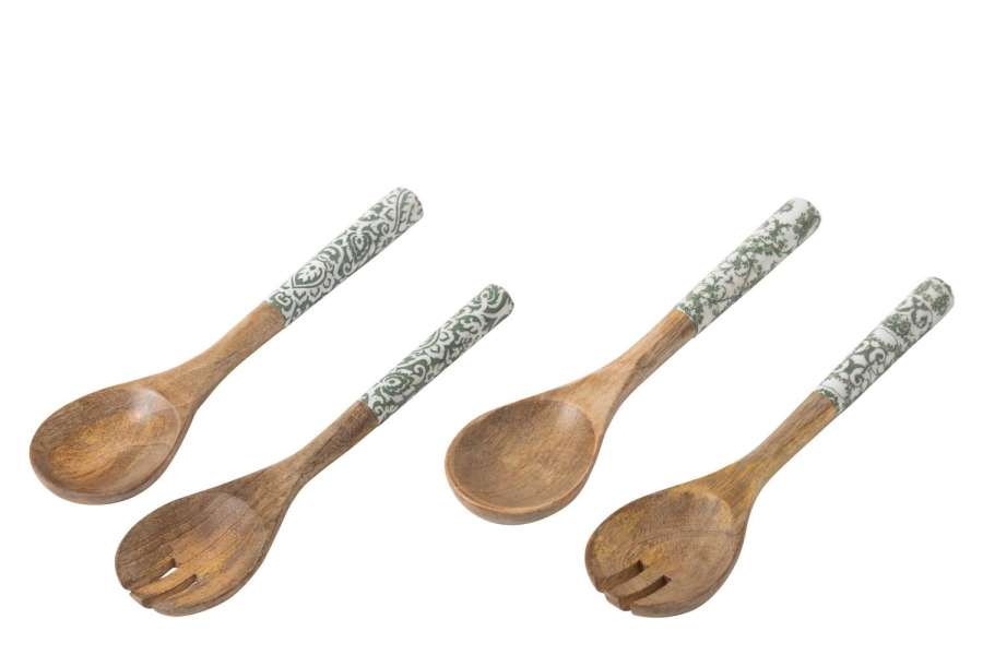 SALAD SERVER MANGO WOOD GREEN/WHITE ASSORTMENT OF 2
