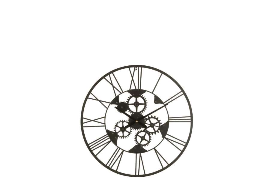 CLOCK ROMAN NUMERALS WHEELS METAL BLACK SMALL