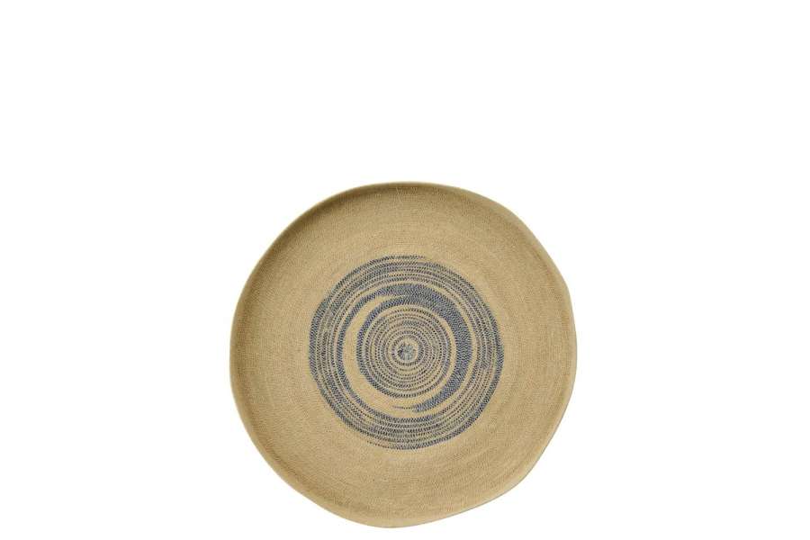 WALL OBJECT TRAY ROUND STRIPED SEAGRASS NATURAL/BLUE SMALL