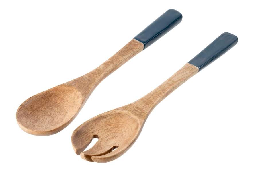 SALAD SERVER MANGO WOOD DARK BLUE/NATURAL
