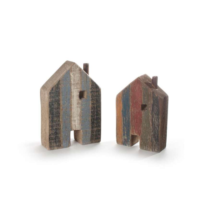 Dekor hus-Små båthus i rekved,  Blå/Hvit -12X4X17Cm