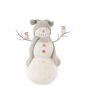 SNOWMAN BIRDS RESIN WHITE/GREY LARGE