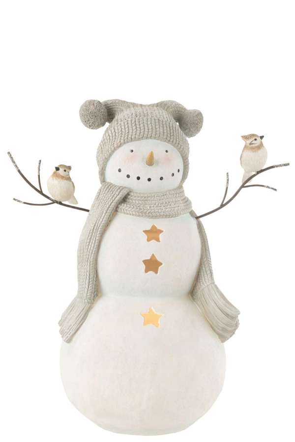 SNOWMAN BIRDS RESIN WHITE/GREY LARGE