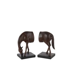SET OF 2 BOOKEND HORSE POLYRESIN DARK BROWN