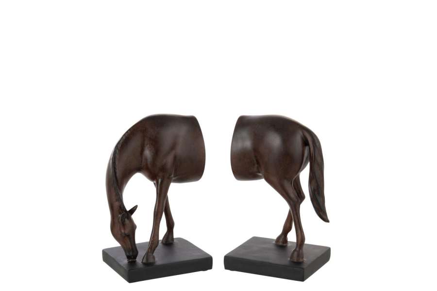 SET OF 2 BOOKEND HORSE POLYRESIN DARK BROWN