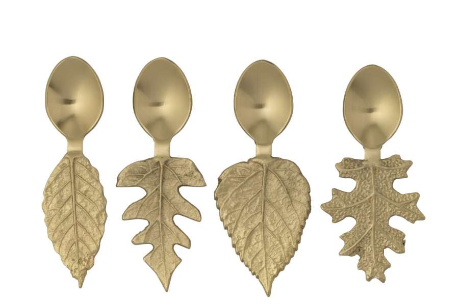 BOX OF 4 SPOON LEAVES STAINLESS STEEL GOLD COLORED