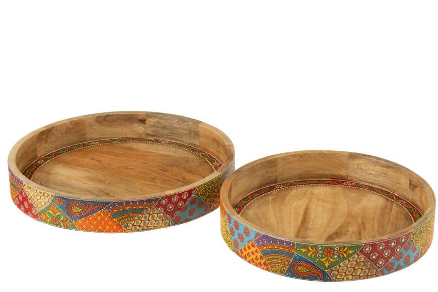 SET OF 2 TRAY 2 HANDLE DELHI MANGO WOOD MIX