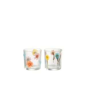 TEALIGHT HOLDER POSY SMALL GLASS MIX ASSORTMENT OF 2