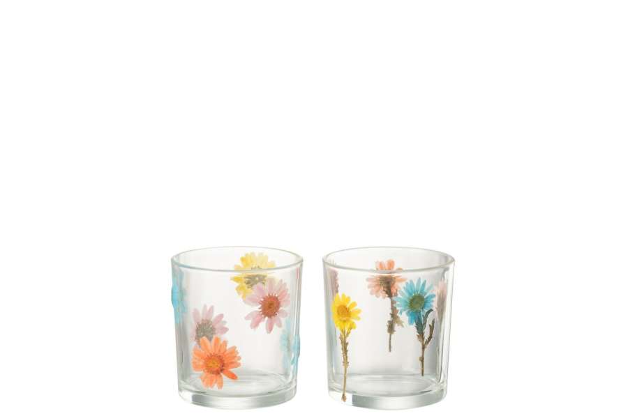 TEALIGHT HOLDER POSY SMALL GLASS MIX ASSORTMENT OF 2