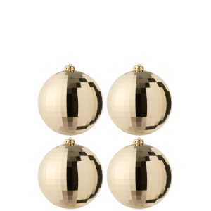 BOX OF 4 CHRISTMAS BAUBLE DISCO PLASTIC GOLD COLORED