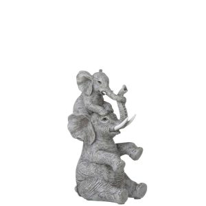 ELEPHANT WITH CHILD ON BACK POLY GREY