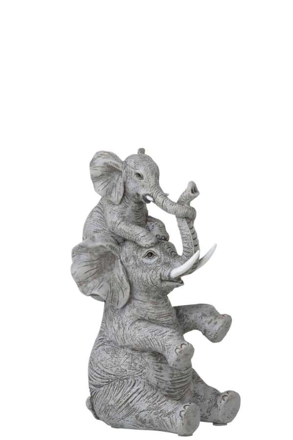 ELEPHANT WITH CHILD ON BACK POLY GREY