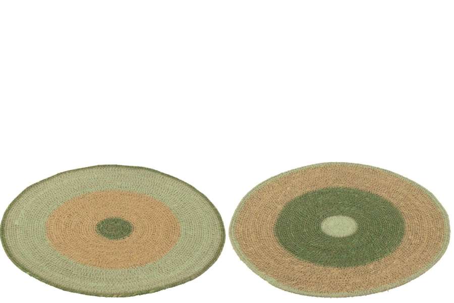 PLACEMAT ROUND SEAGRASS NATURAL/GREEN ASSORTMENT OF 2