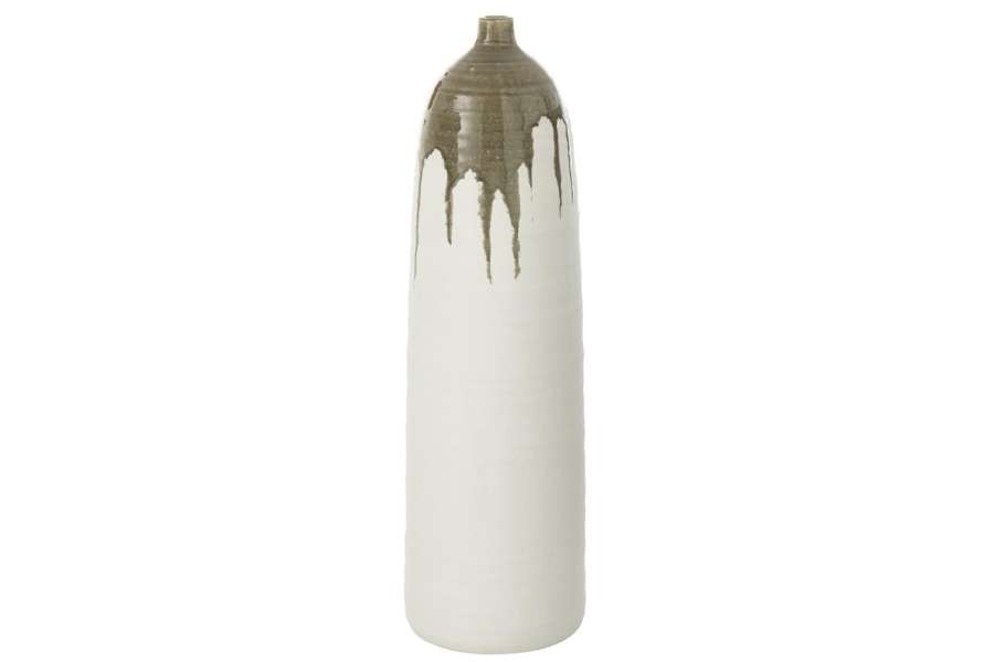 VASE OLEA BOTTLE OLIVE GREEN/WHITE LARGE