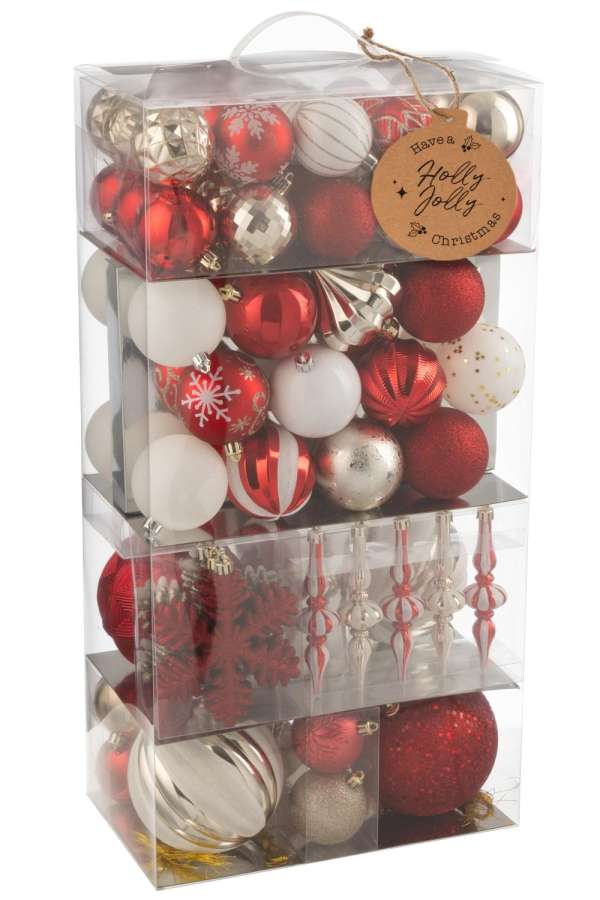 BOX OF 80 CHRISTMAS BAUBLE PLASTIC CHRISTMAS RED/GOLD COLORED