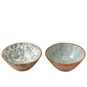 BOWL MANGO WOOD GREEN/WHITE LARGE ASSORTMENT OF 2