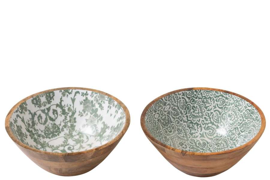 BOWL MANGO WOOD GREEN/WHITE LARGE ASSORTMENT OF 2