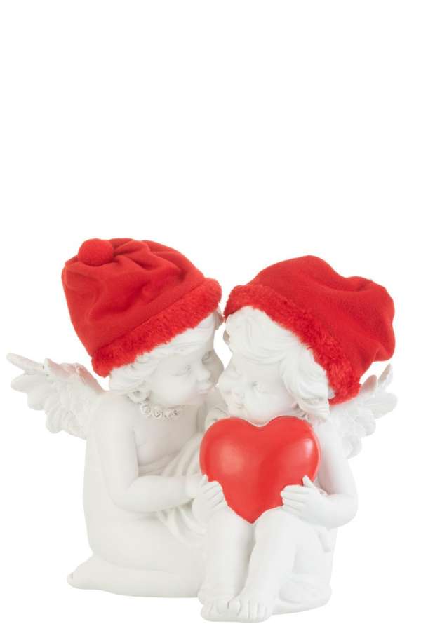 ANGEL SITTING HAT HEART POLY RED/WHITE