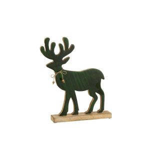 FIGURINE REINDEER WOOD GREEN LARGE