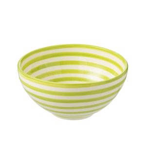 BOWL GRANADA STRIPES HIGH CERAMIC WHITE/GREEN LARGE