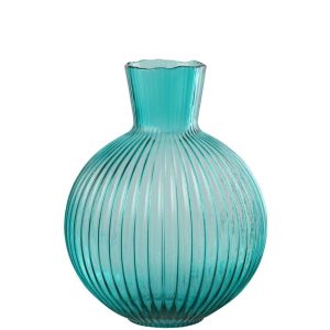 VASE BALL RIBBED GLASS TURQUOISE LARGE