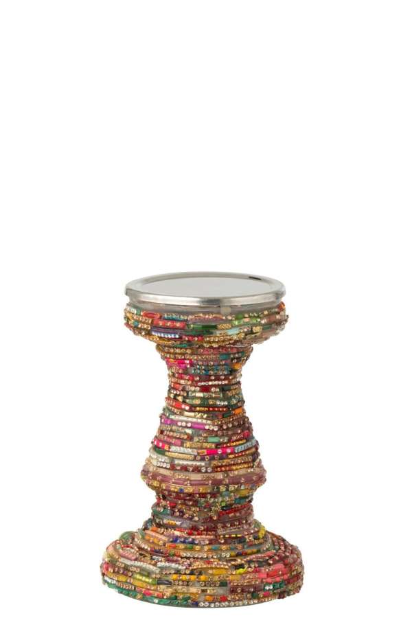 CANDLESTICK BEADS GLASS PINK/GOLD COLORED