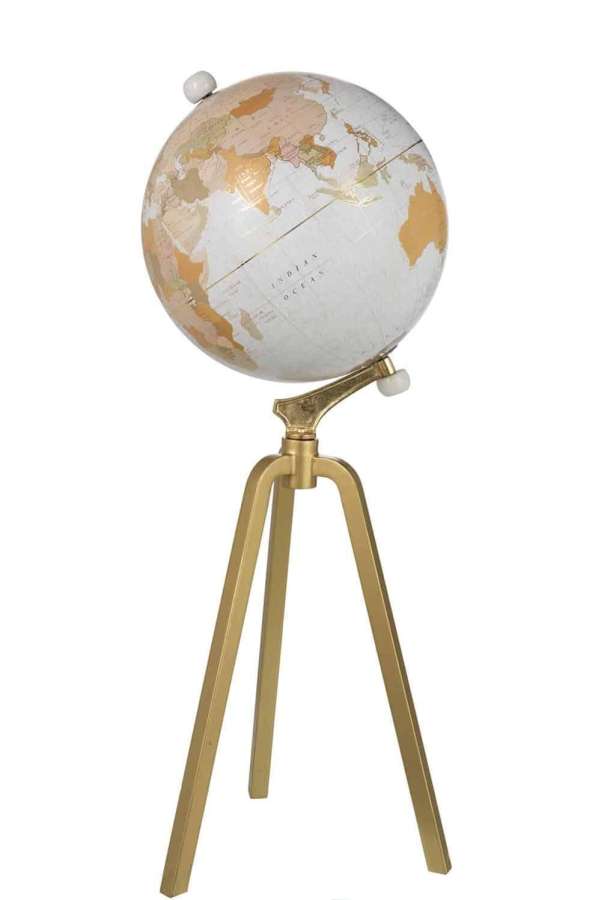 GLOBE ON FOOT MARBLE WHITE/METAL GOLD EXTRA LARGE