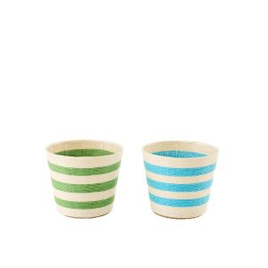 FLOWERPOT STRIPED PAPER AZURE BLUE/GREEN MEDIUM ASSORTMENT OF 2