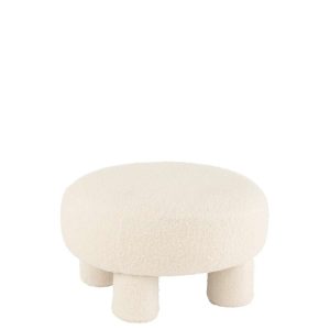 STOOL ROUND TEDDY LEGS BOUCLÉ WHITE