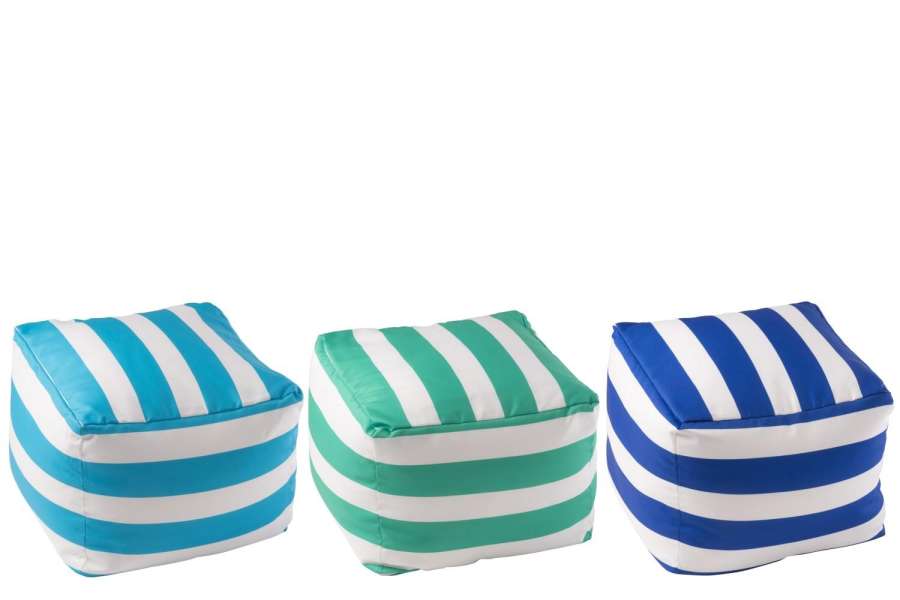 SET OF 3 OUTDOOR POUFFE STRIPED POLYESTER BLUE/GREEN