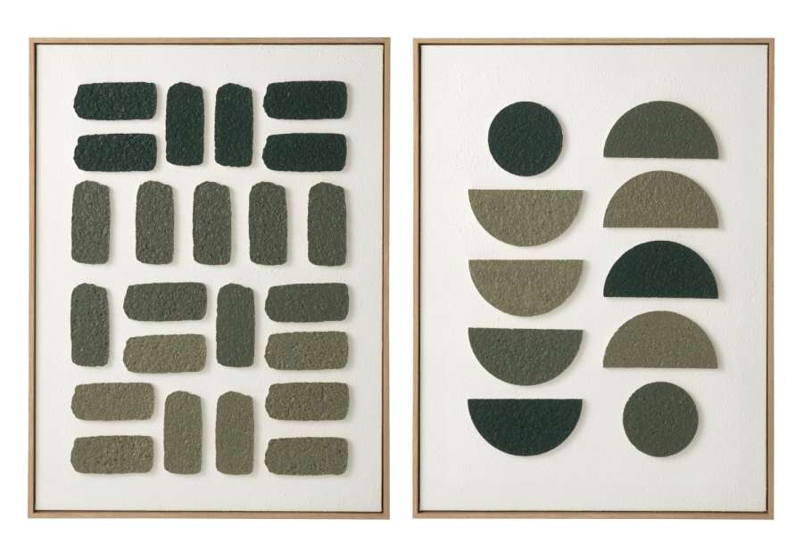 WALL DECORATION 3D OBJECTS CANVAS WHITE/DARK GREEN ASSORTMENT OF 2