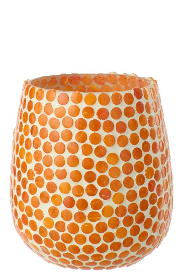 CANDLE HOLDER MOSAIC GLASS ORANGE LARGE