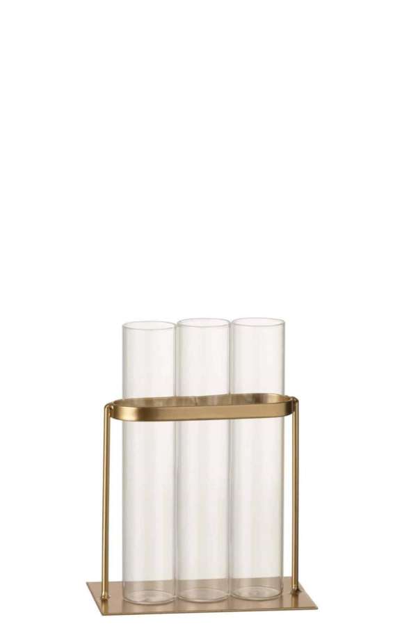 VASE 3 TUBES METAL/GLASS GOLD